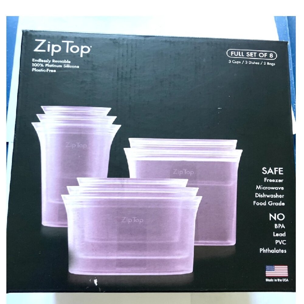 Zip Top Set of 8 Platinum Silicone Reusable Bags Assorted New in Box Lavender
